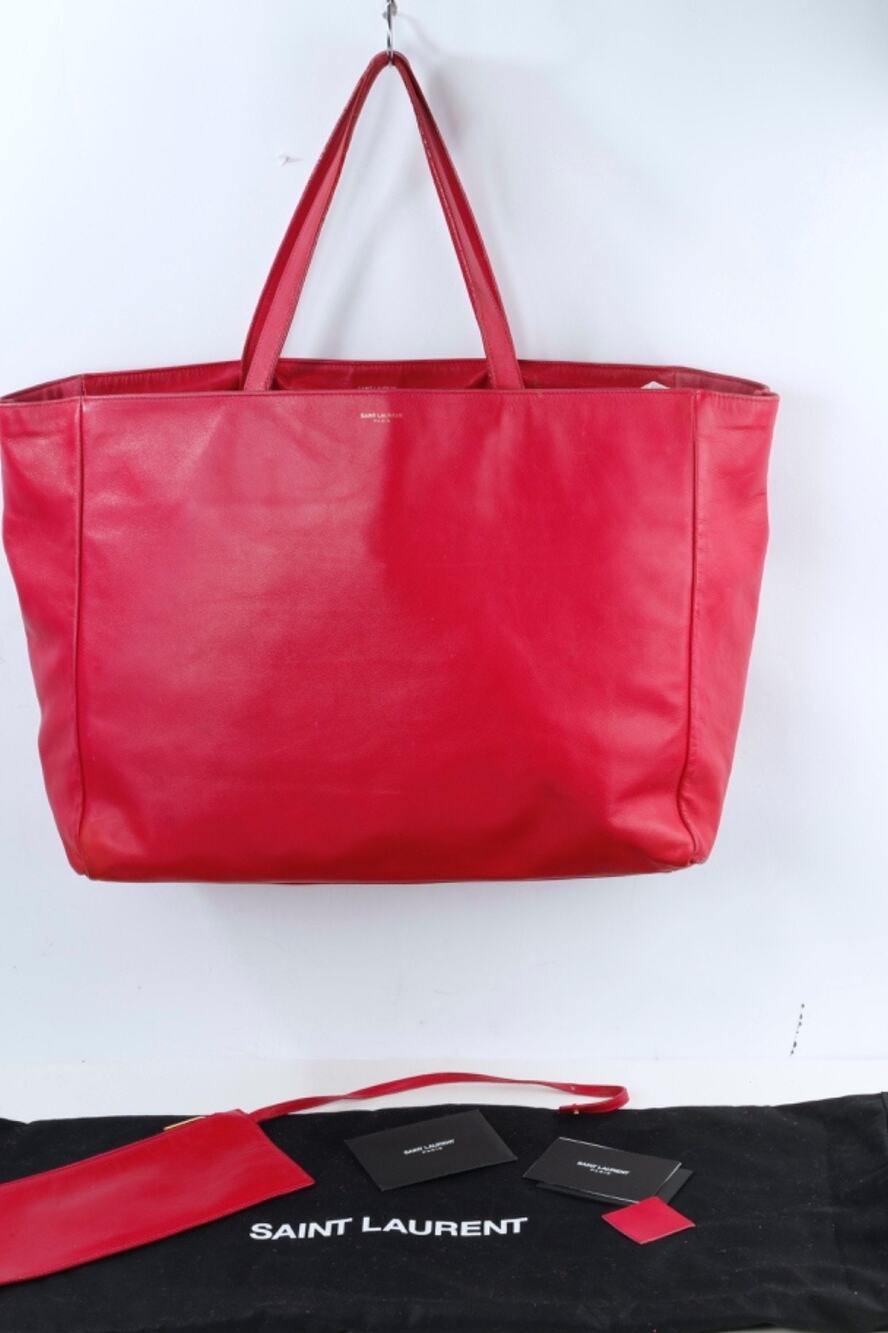 Saint Laurent Pink Leather Large Shopping Tote Bag With Matching Removable Pouch